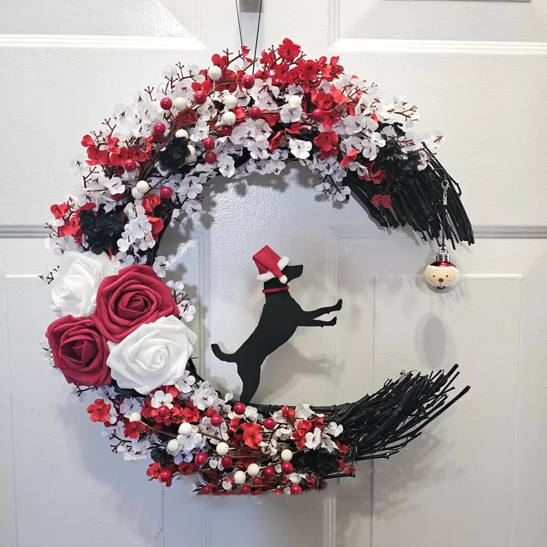 Black Cat Moon Wreath with Light Home Decor Christmas Wreath